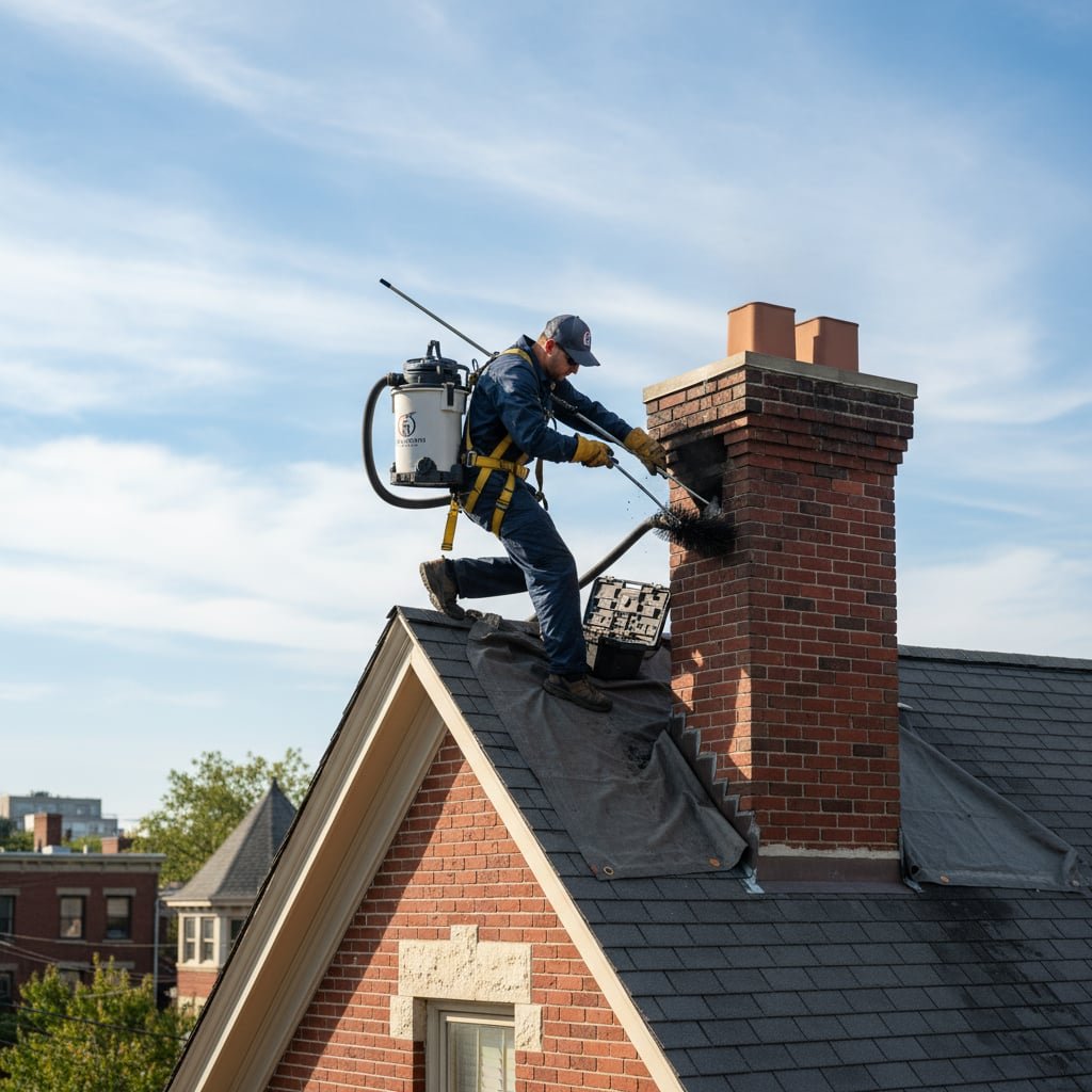 Nova Hearth Chimney Sweep team working on chimney